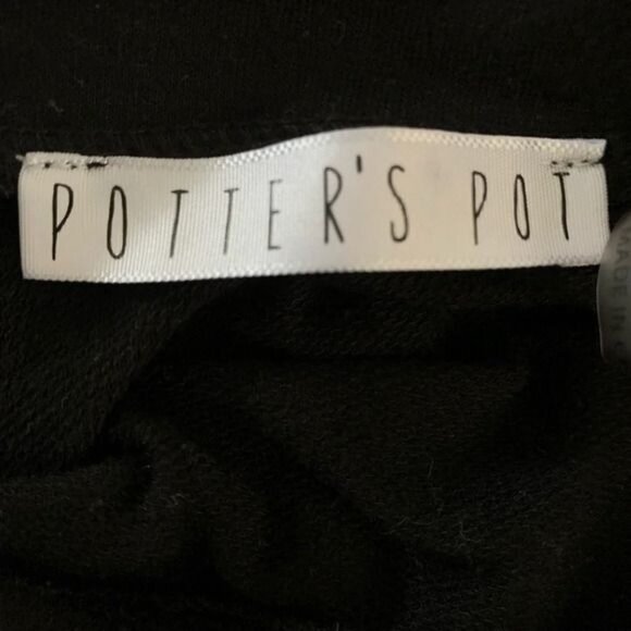 Potters Pot Black Floral Embroidered T-Shirt Dress S/CH Polyester Short Sleeve - Picture 3 of 6